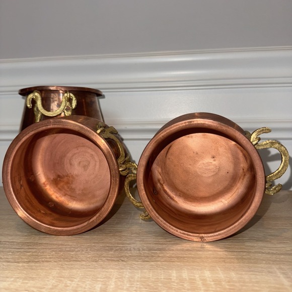Vintage M Sitki Copper Small Pot Double Brass Rings Made In Turkey 4.5"x3x4.75" - Picture 11 of 16